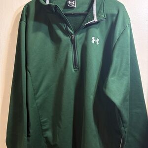 Under Armour Mens Sweatshirt XXL Dark Green Quarter Zip Mock Neck Loose Sports